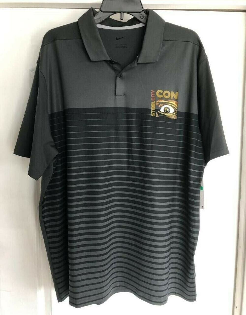 NWT Nike Steel City Con Logo Golf Shirt Gray Stripe Men's XL Hard to Find